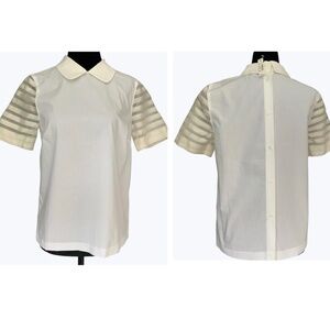 Madewell NWT Cotton Peter Pan Collar Silk Organza Short Sleeve Blouse Top S